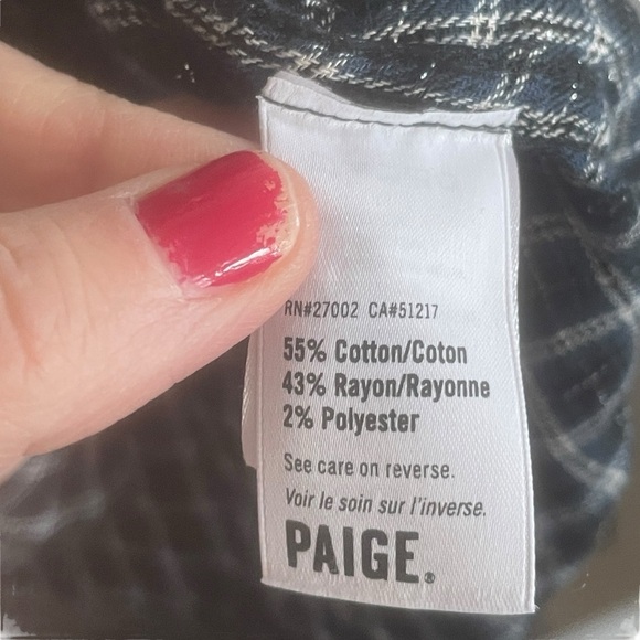 Paige Mya Rosette Blue Metallic Plaid Womens Button Down Shirt Size Large - Picture 5 of 7
